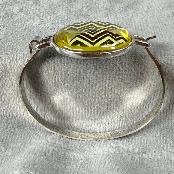 Geometric Aztec Pattern Glass Dome Silver-Tone Bracelet Women Fashion Jewelry - Picture 12 of 16